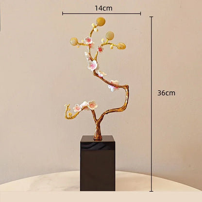 DecorBites™ Golden Tree Crystal Ball Plum Blossom Metal Decor Figurine