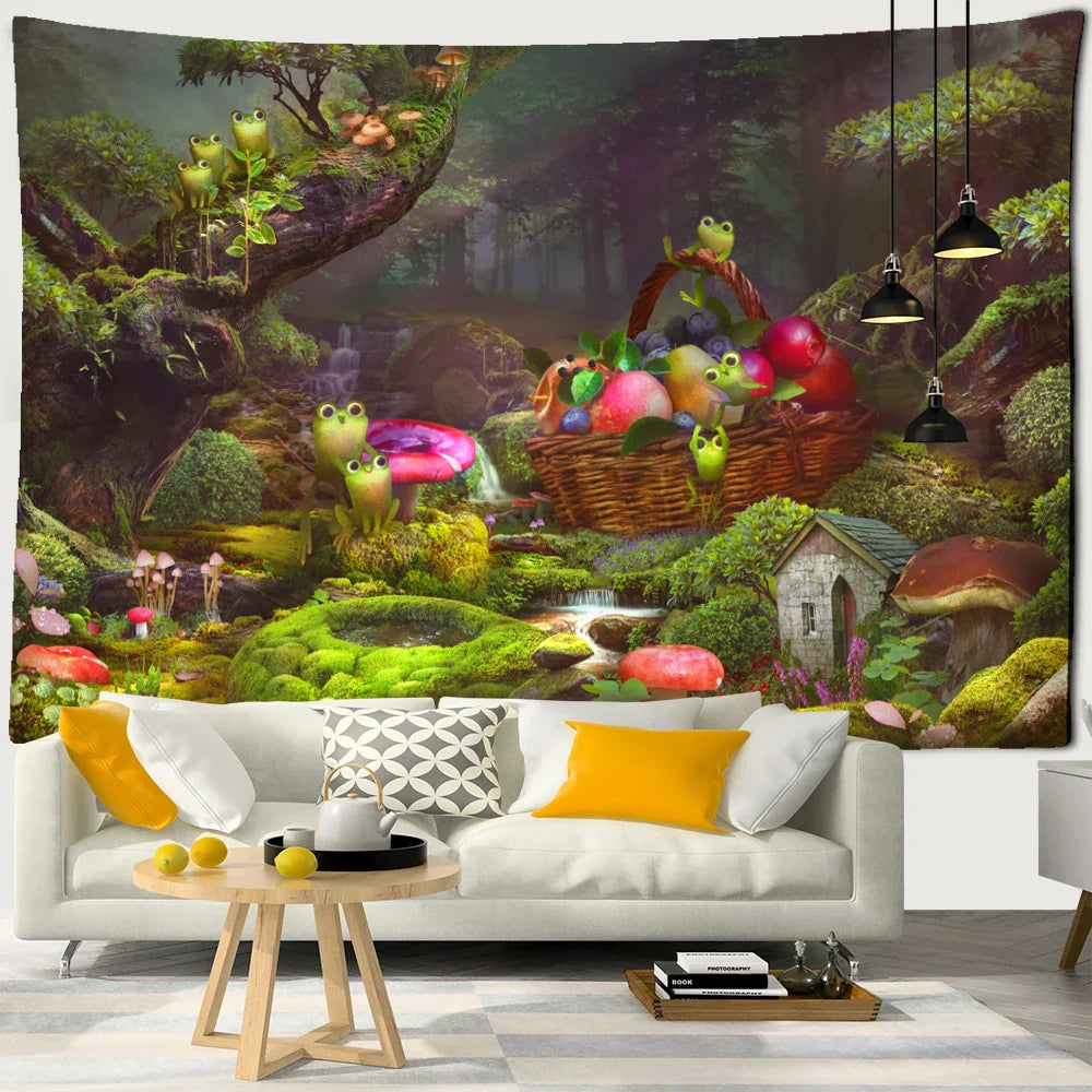 Decorbites™ Kleiner Frosch Tapisserie Wandbehang - Wald-Psychedelische Kunst für das Kinderzimmer