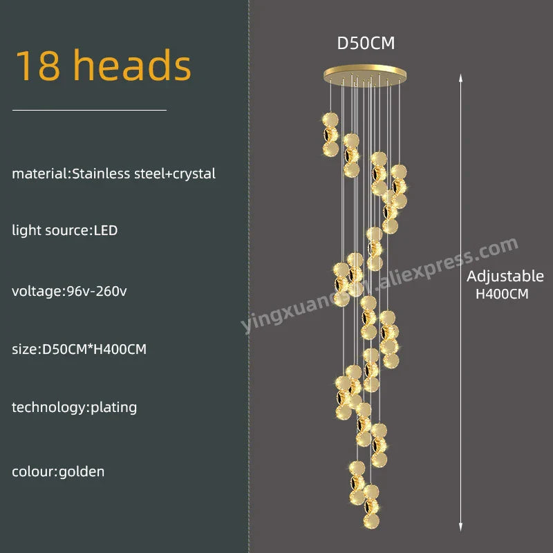 Gold Crystal Pendant Lamp 45-Head Design