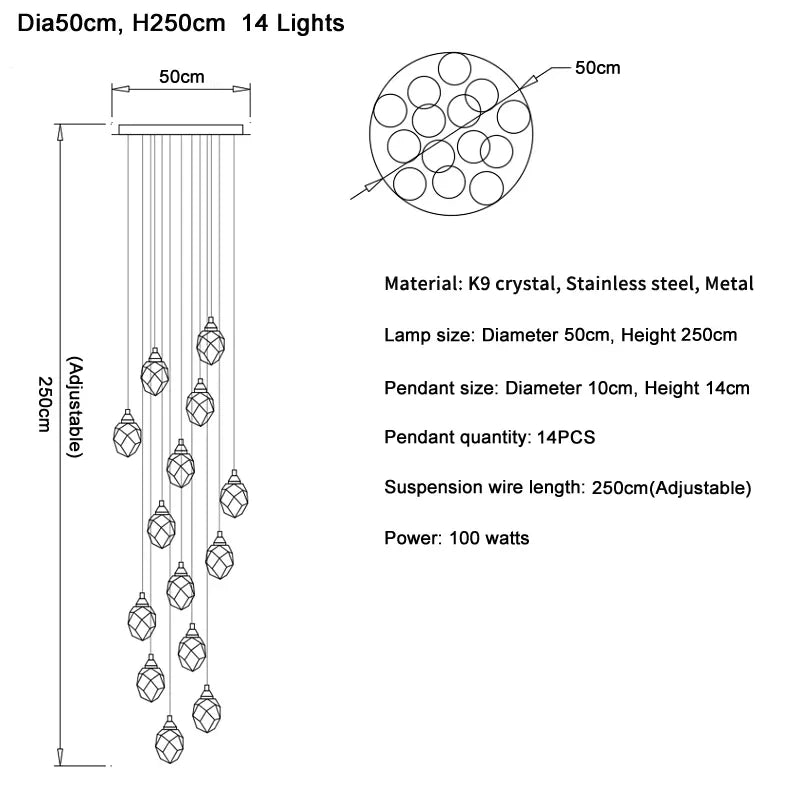 DecorBites™ Diamond Crystal Ball Chandelier LED Hanging Lamp Gold Fixture