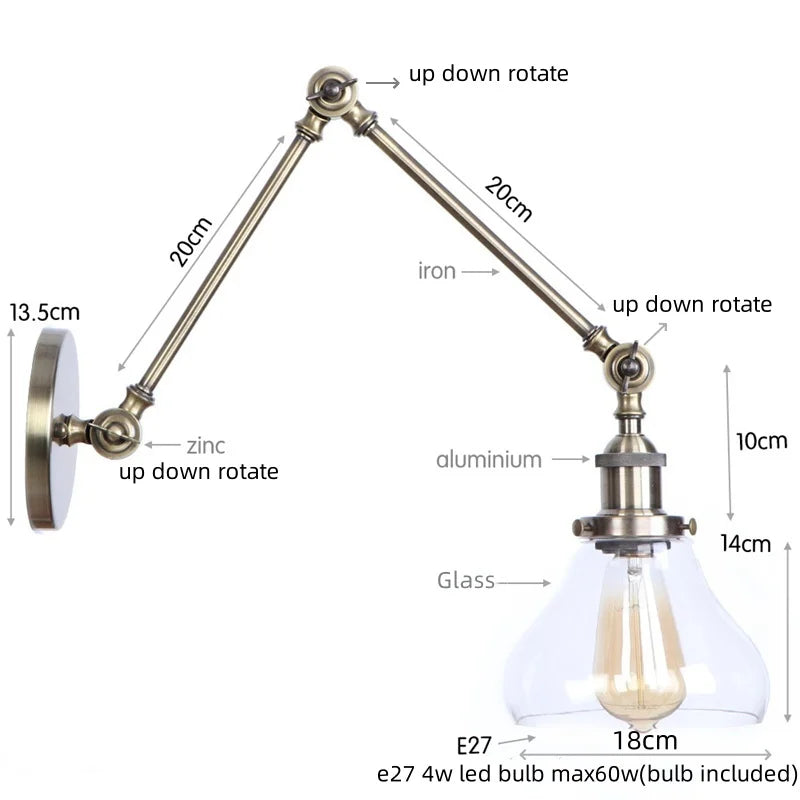 Decorbites™ Industrielle Schwenkbare Loft-Lampe mit Vintage-Design und klarem Glas-Spiegel-Licht