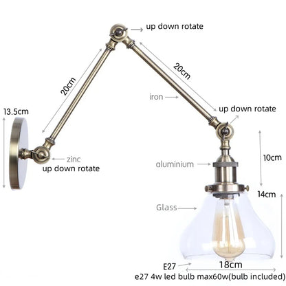 Decorbites™ Industrielle Schwenkbare Loft-Lampe mit Vintage-Design und klarem Glas-Spiegel-Licht