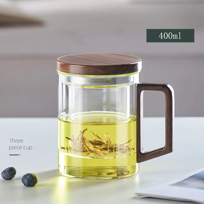 Decorbites™ Glas-Teetasse: Hochwertige hitzebeständige Puer-Filtertassen mit Holzgriff