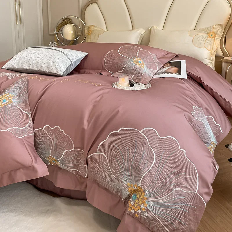 Decorbites™ Besticktes Ägyptisches Baumwoll-Bettwäsche-Set für King Queen RU Bettwäsche