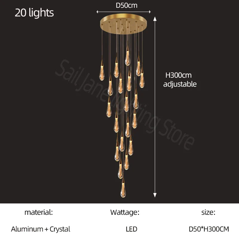DecorBites™ Gold Crystal Chandelier for Modern Living, Dining & Stair Lighting