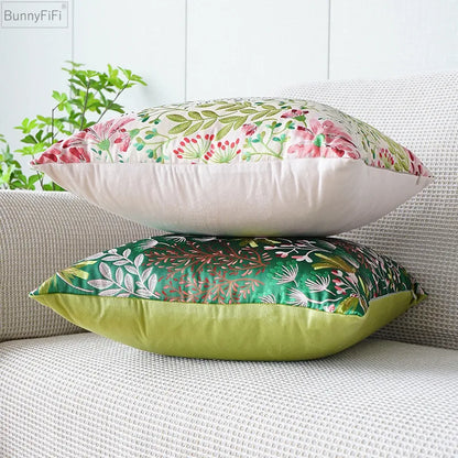 DecorBites™ Jacquard Floral Pillow Cover 45x45cm Pink Green Blue Soft Smooth Touch