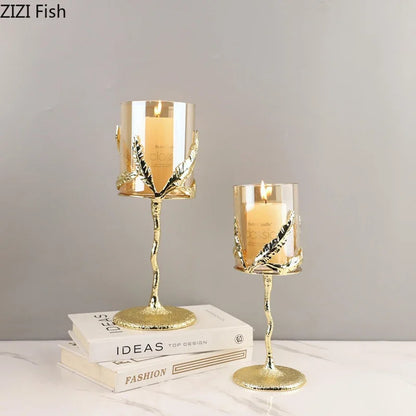 Decorbites™ Goldene Äste Kerzenhalter Metall Glas Kerzenständer Duftbehälter