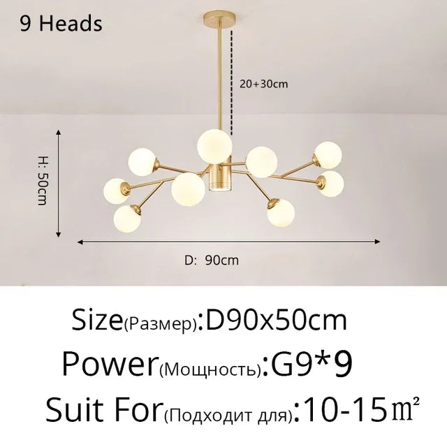 DecorBites™ Glass Ball Modern Branch Chandelier - Magic Bean Design for Living Room