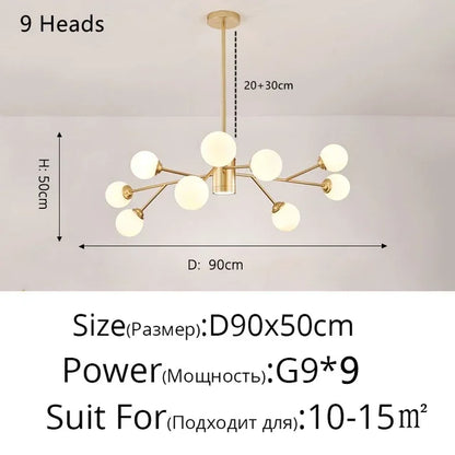 DecorBites™ Glass Ball Modern Branch Chandelier - Magic Bean Design for Living Room