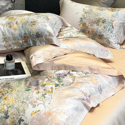 Decorbites™ Blumen Pflanzen Druck Bettwäsche-Set: Luxuriöses Lyocell-Baumwolle Weiches Seidiges Kühles Bettbezug-Set