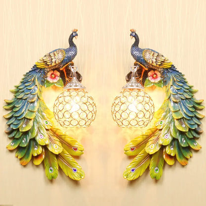 DecorBites™ Gold Peacock Crystal Wall Lamp: Elegant Nordic LED Light for Aisle & Walls