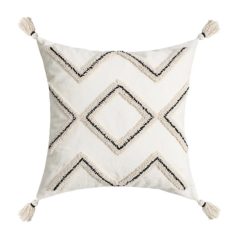 DecorBites™ Geometric Tufted Cotton Canvas Embroidered Pillow Covers for Home Decor