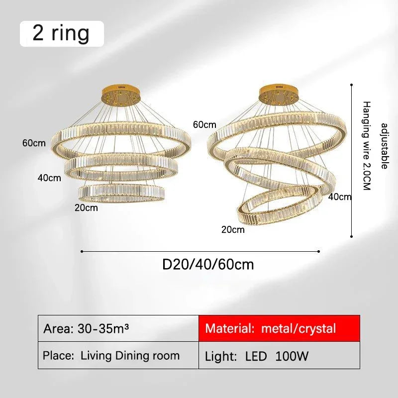 Decorbites™ Golden Crystal Kronleuchter: Nordisch Modern Luxuriöser LED-Hängender Halo für das Wohnzimmer