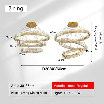 Decorbites™ Golden Crystal Kronleuchter: Nordisch Modern Luxuriöser LED-Hängender Halo für das Wohnzimmer