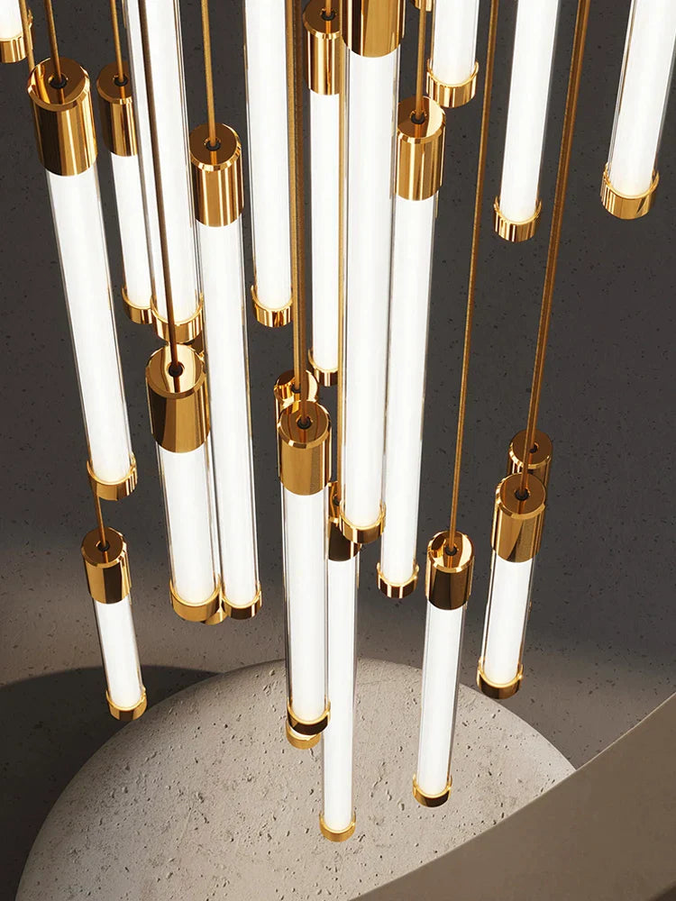 Decorbites™ Goldene Rohr-Leuchter: Moderne Designer-LED-Treppenbeleuchtung für nordisches Loft-Apartment