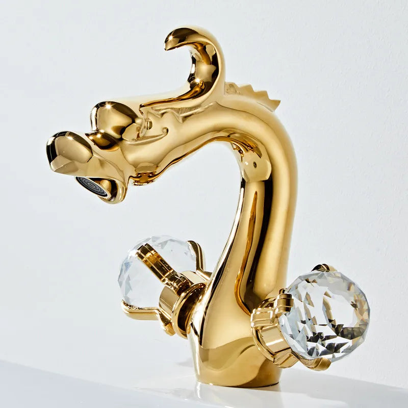 Gold Crystal Basin Faucet With Double Handles