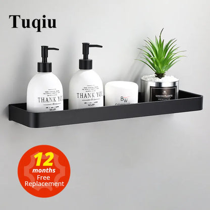 DecorBites™ Black Aluminum Bathroom Corner Shelf Wall Mounted Storage Holder