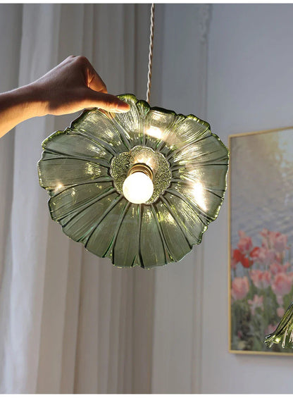 Decorbites™ Japanische Sonnenblumen-Glasanhängerleuchten Moderne Messing-Hanglampenarmatur