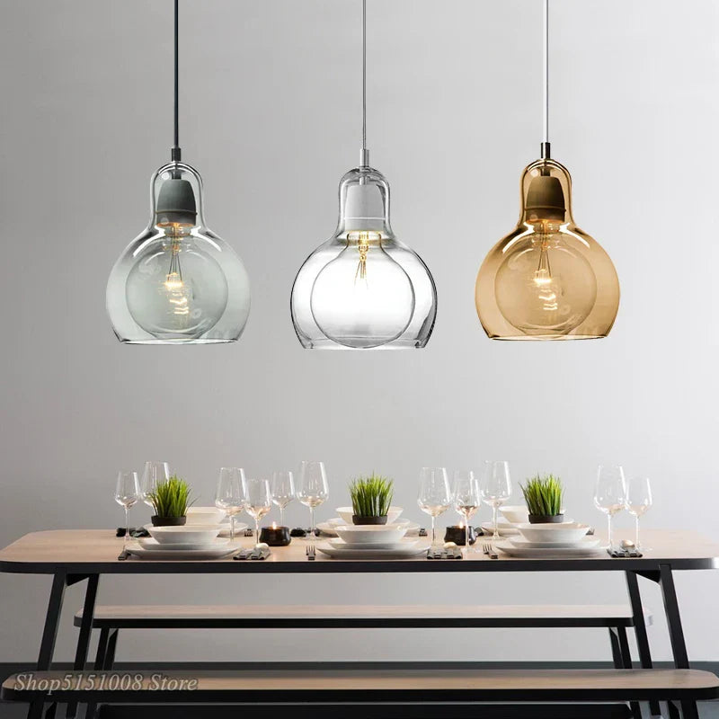 Amber Glass Pendant Light Large Size Kitchen