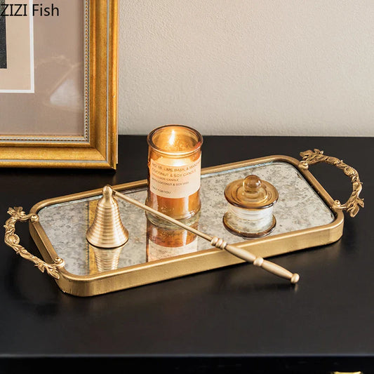 Decorbites™ Golden Glas-Tablett Astablage Kosmetik-Organizer Schmuck-Ausstellungsplatte