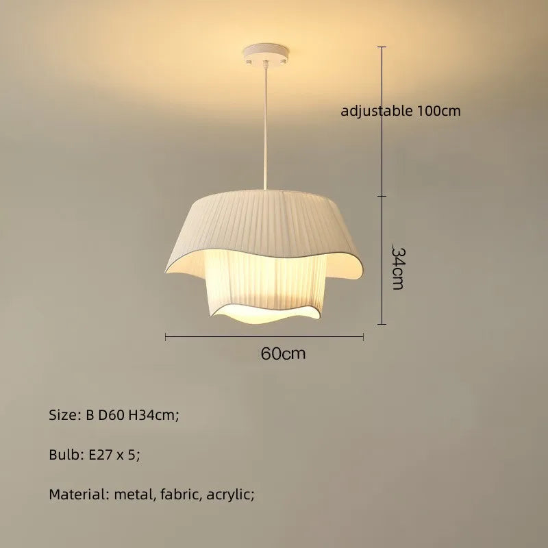 DecorBites™ Creamy Style E27 Chandelier Bedroom Pendant Lights: Minimalist White Fabric LED Lamps