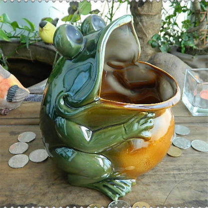Decorbites™ Frosch-Skulptur-Aufbewahrungsbox: Silbergrünes Schreibtisch-Dekorationsstück & Heimdekoration