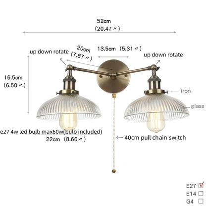 Decorbites™ Industrielles Vintage-Loft 2-Licht Steckdoseneinschaltbare LED-Wandleuchte