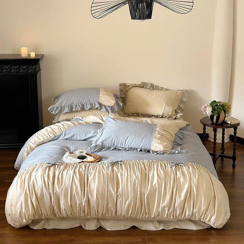 DecorBites™ French Floral Washed Cotton Bedding Set, Duvet, Sheet, Pillowcases