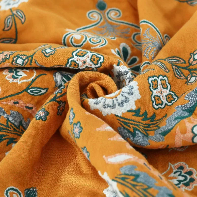 DecorBites™ Gauze Flowers Double-Sided Cotton Throw Blanket with Tassels