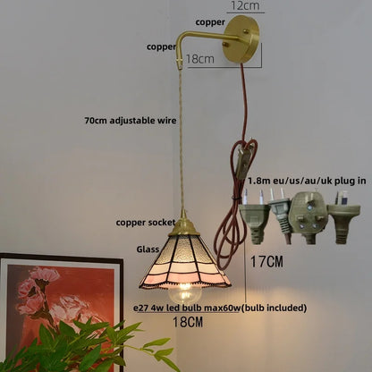 Decorbites™ Glas Messing LED Wandarmleuchte mit Zugschalter Vintage Waschtischleuchte