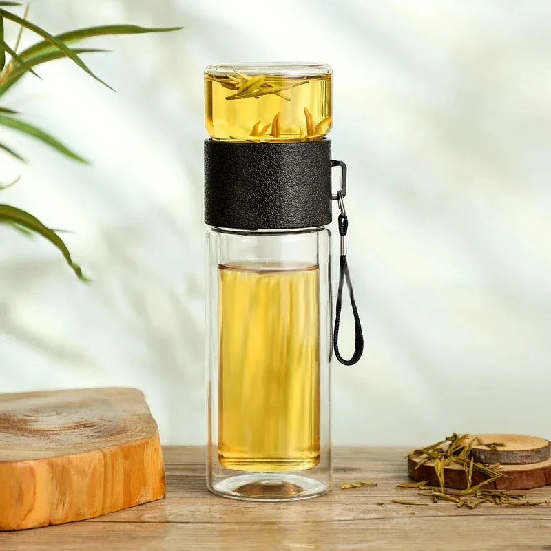 DecorBites™ 400ML Double-Layer Glass Tea Infuser Bottle - High Borosilicate Tumbler Set