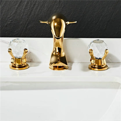 DecorBites™ Gold Basin Faucet: Brass Nickel Dolphin Bathroom Sink Faucet, 3 Hole Widespread