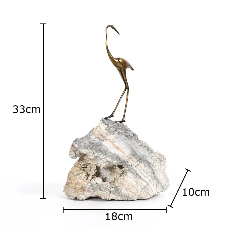 Decorbites™ Goldene Kranich-Skulptur: Moderne Schreibtisch-Dekoration und Handwerkskunst für Raumästhetik