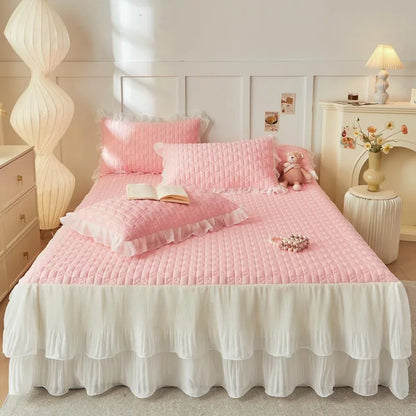 Decorbites™ Spitzen-Volants-Kühlendes Bettrock-Set mit Kissenbezügen
