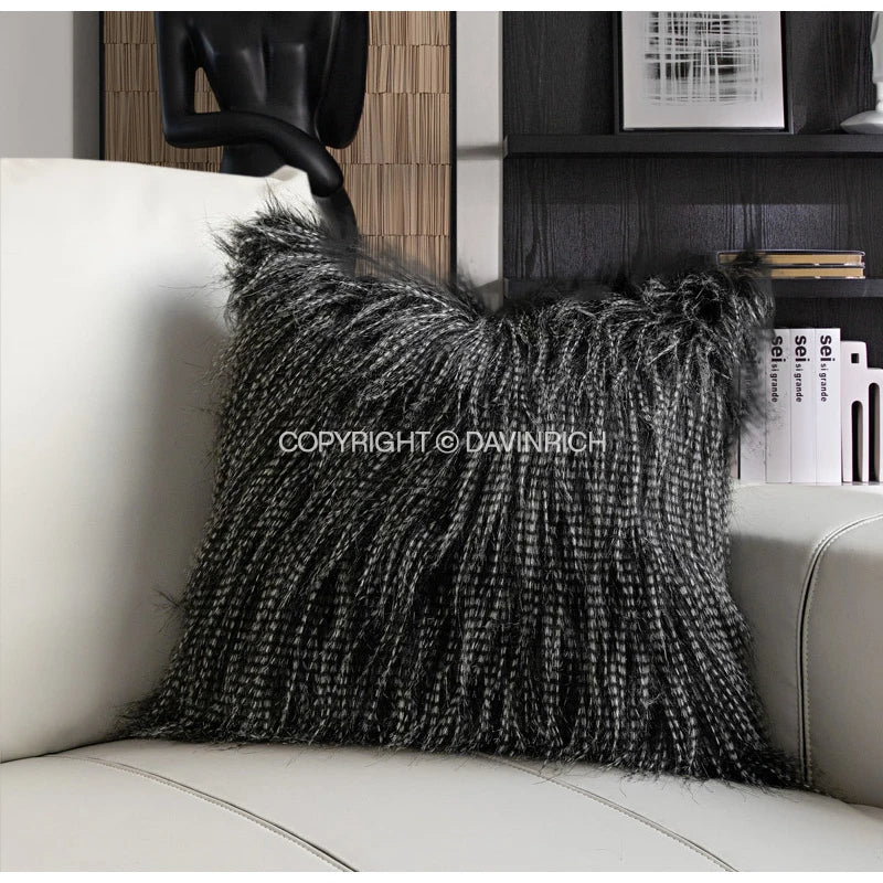 Black Fluffy Throw Pillow