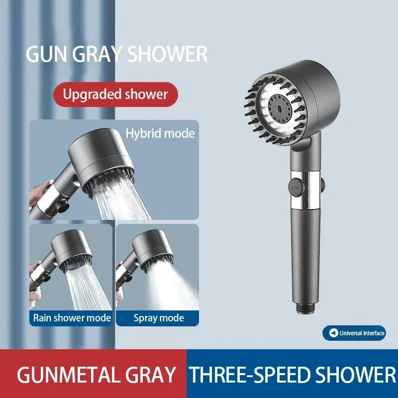 Black Rainfall Shower Head Three-Mode Filter