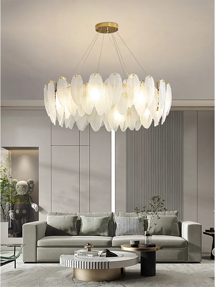 Decorbites™ Glas-Feder-Kronleuchter: Luxuriöse Kunst-Dekor-Deckenleuchte für Wohn- und Esszimmer