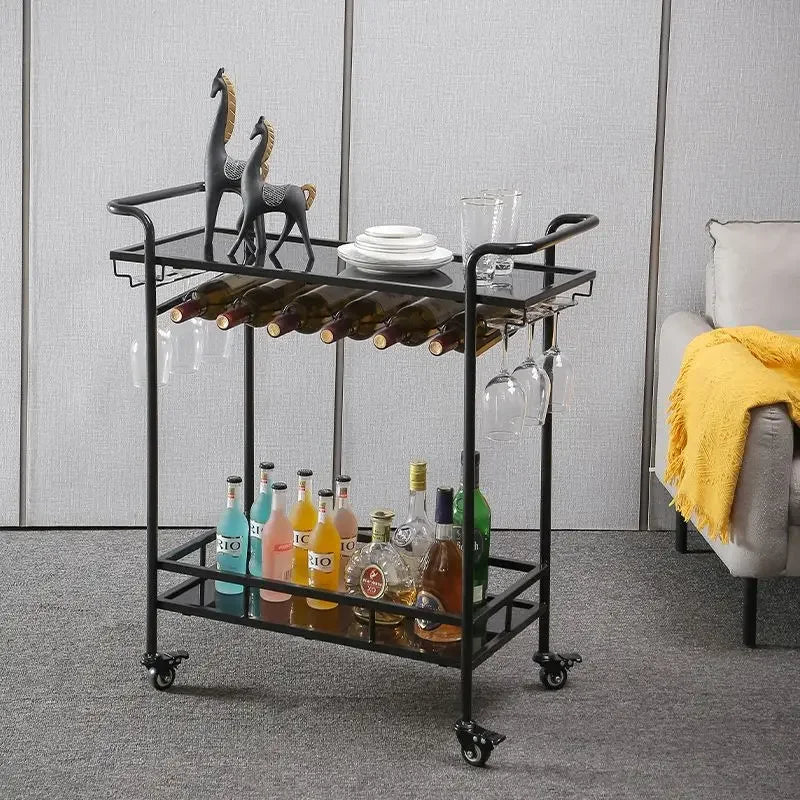 Decorbites™ Getränkewagen Weinregal Barkarren Glasbecherhalter Küche Esszimmer Schwarz Gold