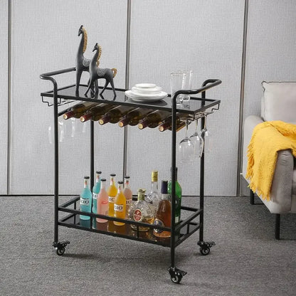 Decorbites™ Getränkewagen Weinregal Barkarren Glasbecherhalter Küche Esszimmer Schwarz Gold