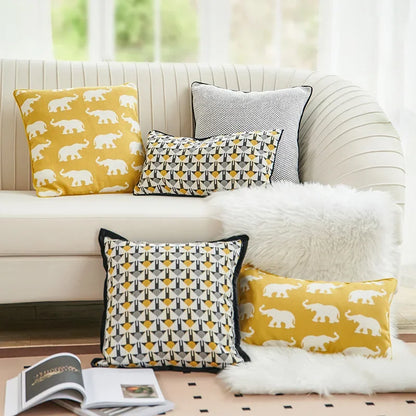 Decorbites™ Geometrisches Elefanten-Chenille-Kissenbezug, Weiches Franzen-Kissenbezug, Heimdekoration