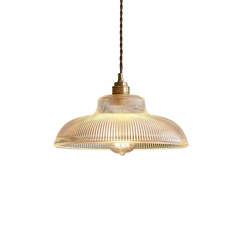 Japanese Brass Semi-Circle Glass Pendant Light