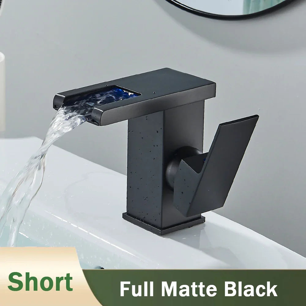 Decorbites™ LED Schwarzer Wasserfall Beckenarmatur: Deckengemontierter Hydroelektrischer Mischbatterie Hahn