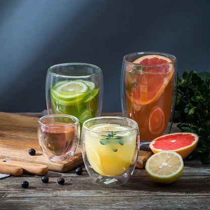 DecorBites™ Double Wall Borosilicate Glass Mug Set for Tea Coffee Juice Bar Drinkware