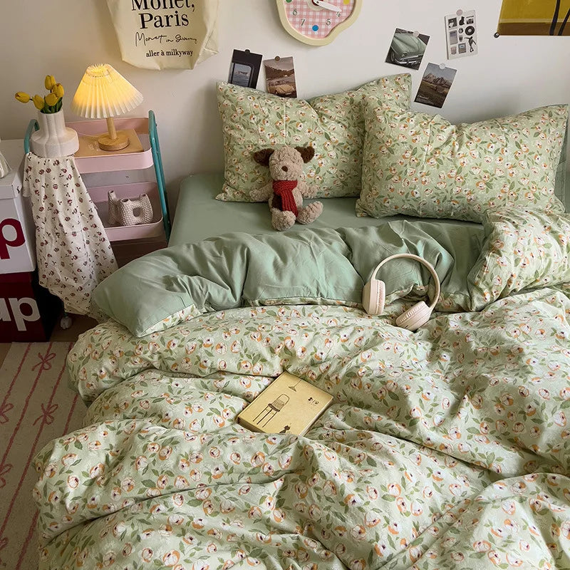 Decorbites™ Korean Floral Print Einzelbettwäschebezug: Süßer Komfort, ganzjährig, hautfreundlich