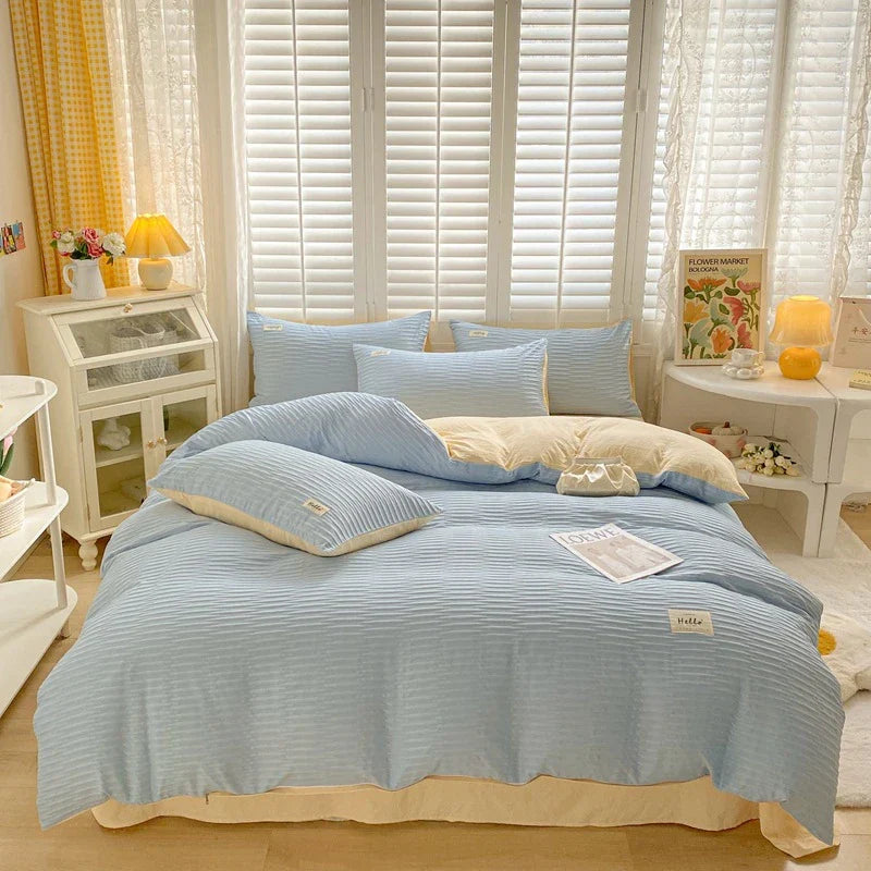DecorBites™ Bubble Yarn Fabric Double-sided Duvet Cover Set with Sheets for Soft Comfort