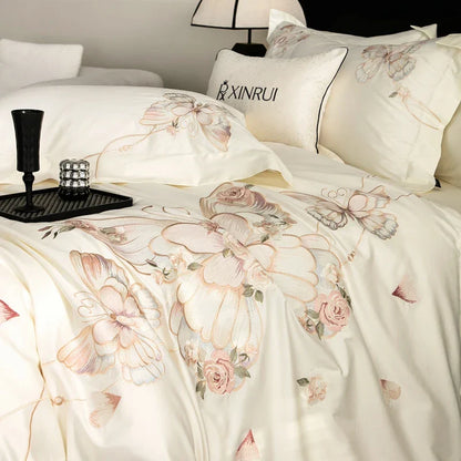 Decorbites™ Luxus-Schmetterlingsblumen-Stickerei-Bettwäsche-Set 800TC Ägyptische Baumwolle Daunenbezüge Laken Kissenbezüge