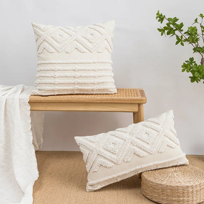 DecorBites™ Geometric Tufted Cotton Canvas Embroidered Pillow Covers for Home Decor