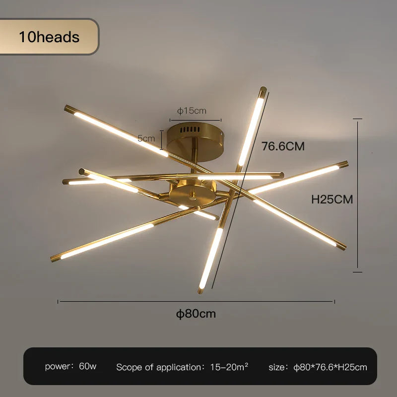 Gold LED Ceiling Chandelier 12-Head Dimmable