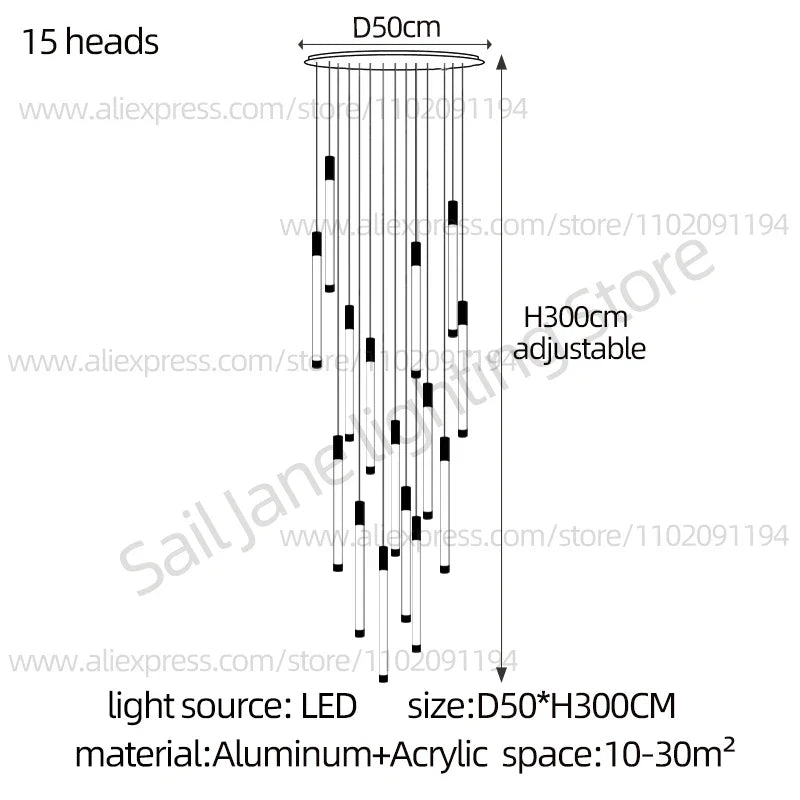 Modern Staircase Pendant Chandelier in Black or Gold