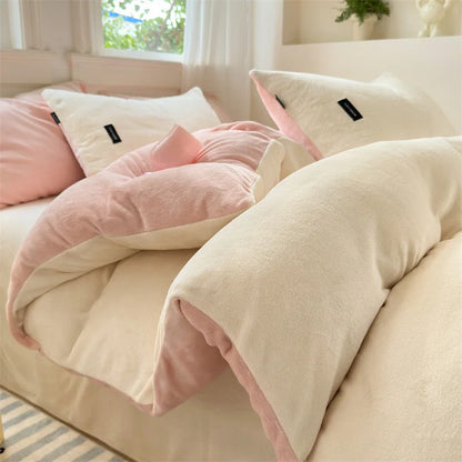 DecorBites™ Coral Color Blocked Velvet Single Duvet Cover for Winter
